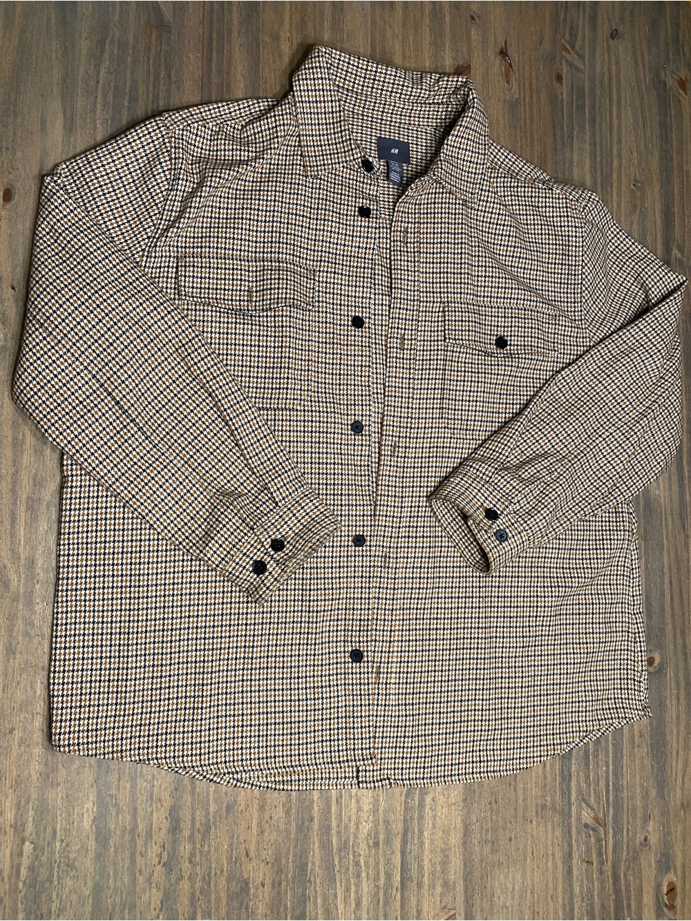H&M Beige and Black Check Button-Down Casual Shirt